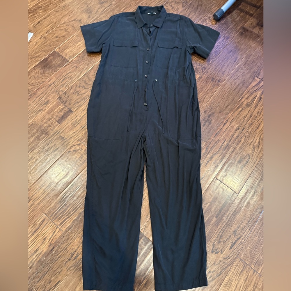 Banana Republic Black Short-Sleeve Button Front Utility Jumpsuit